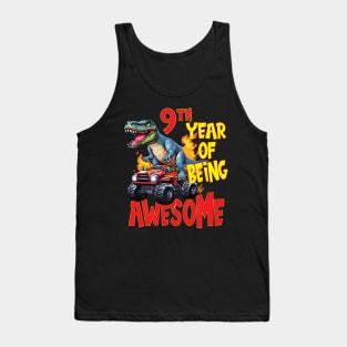 9th Year of Being Awesome 9yr Birthday Truck Dinosaur Boy Girl 9 Years Old Tank Top